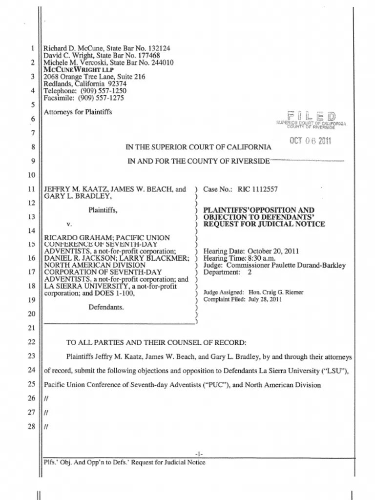 Plaintiffs' Opposition and Objection to Request for Judicial Notice