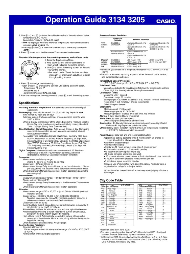 User Manual Casio Pro Trek PRW-1500-1VER (English - 15 Pages) | PDF