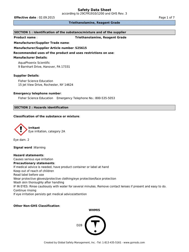 MSDS Triethanolamine PDF Personal Protective Equipment