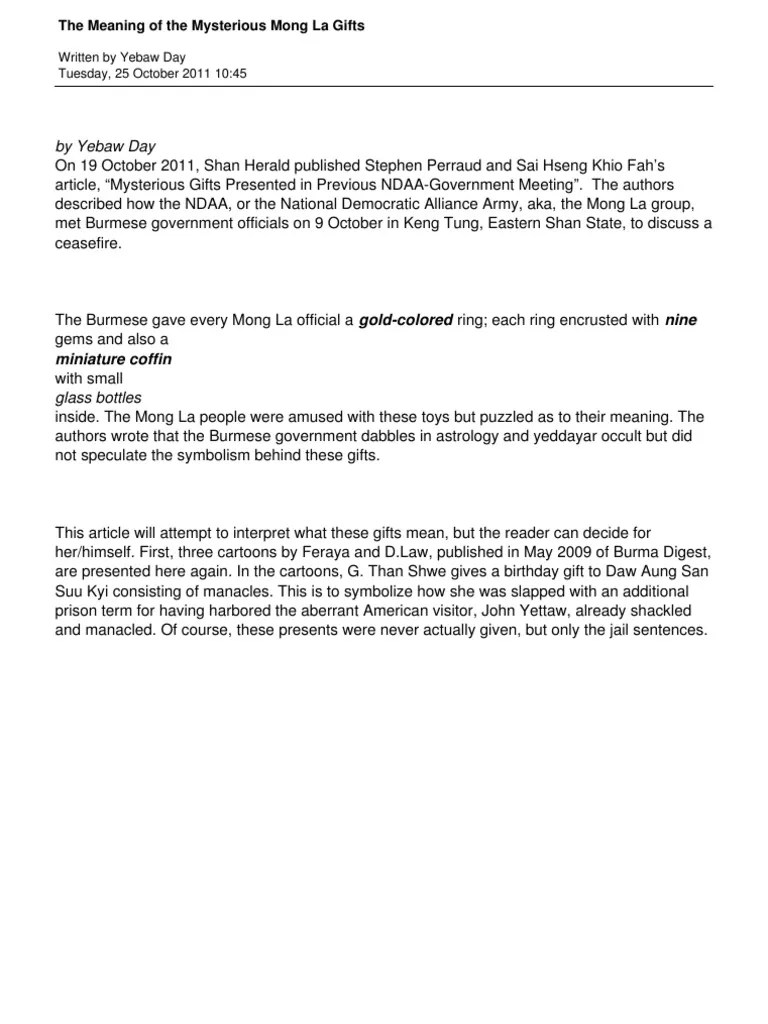 Meaning of Mysterious Mong La Giftsenglish Politics Of Myanmar Myanmar