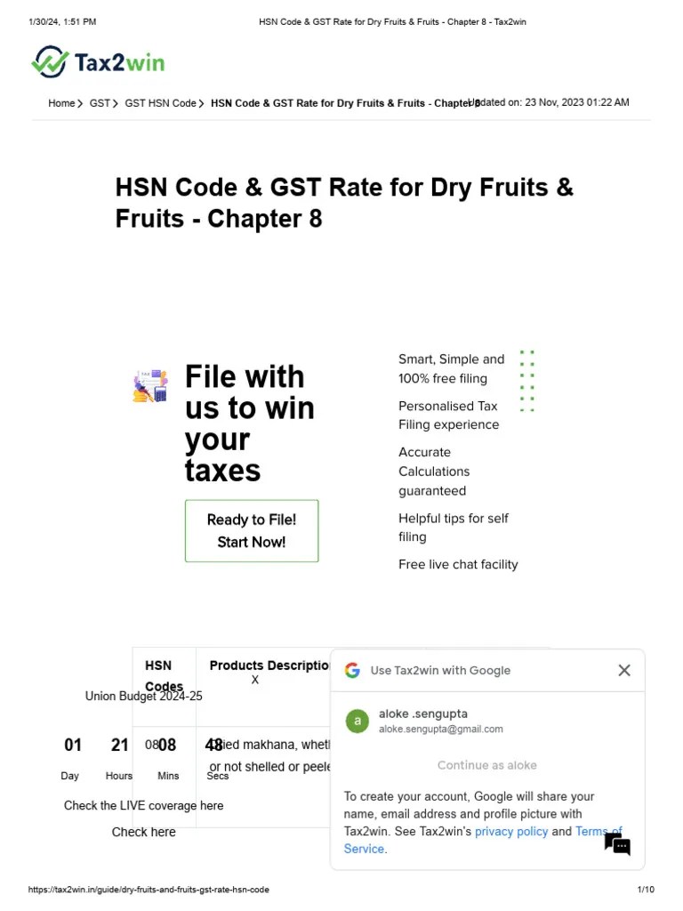 HSN Code & GST Rate for Dry Fruits & Fruits PDF Nut (Fruit