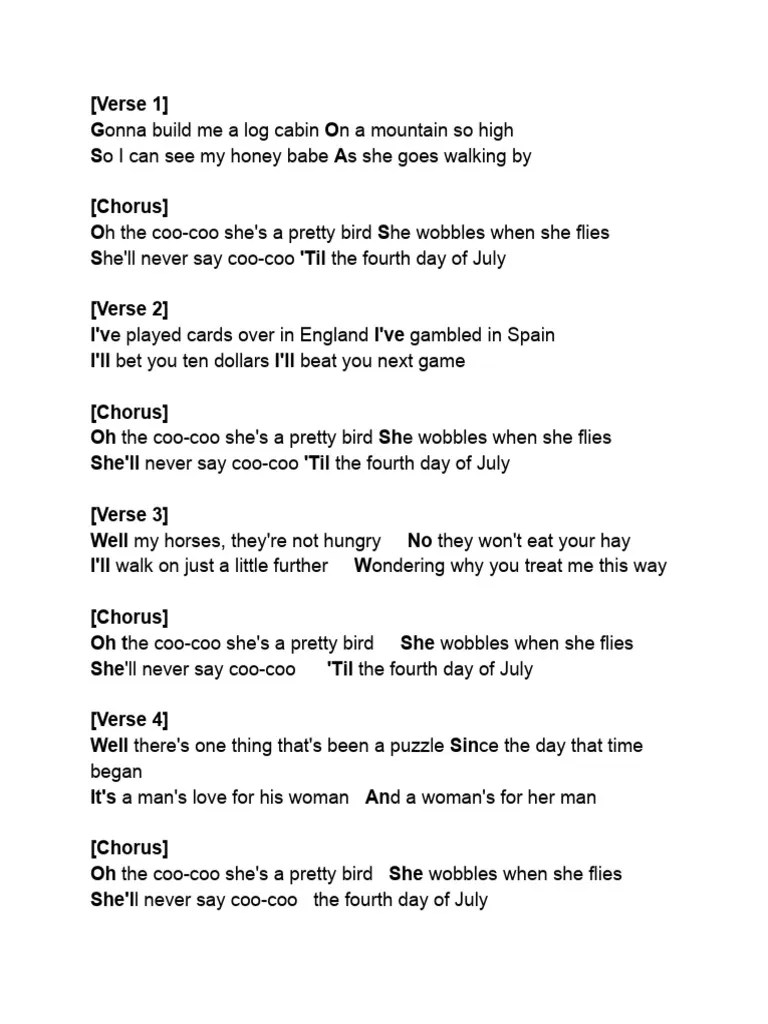 The Cuckoo Billy Strings Lyrics PDF