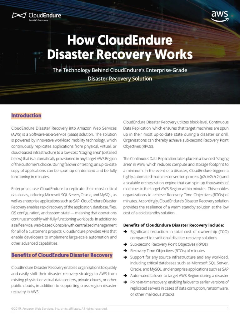 How CloudEndure Disaster Recovery Works PDF Amazon 