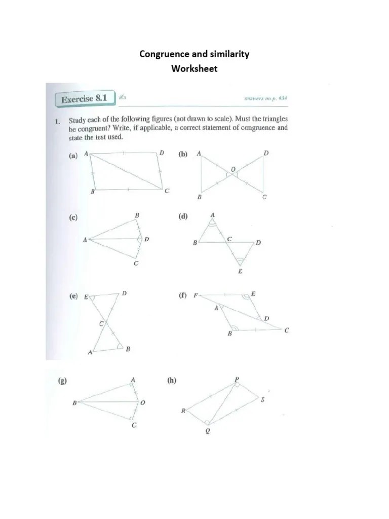 Congruence and Similarity Worksheet PDF