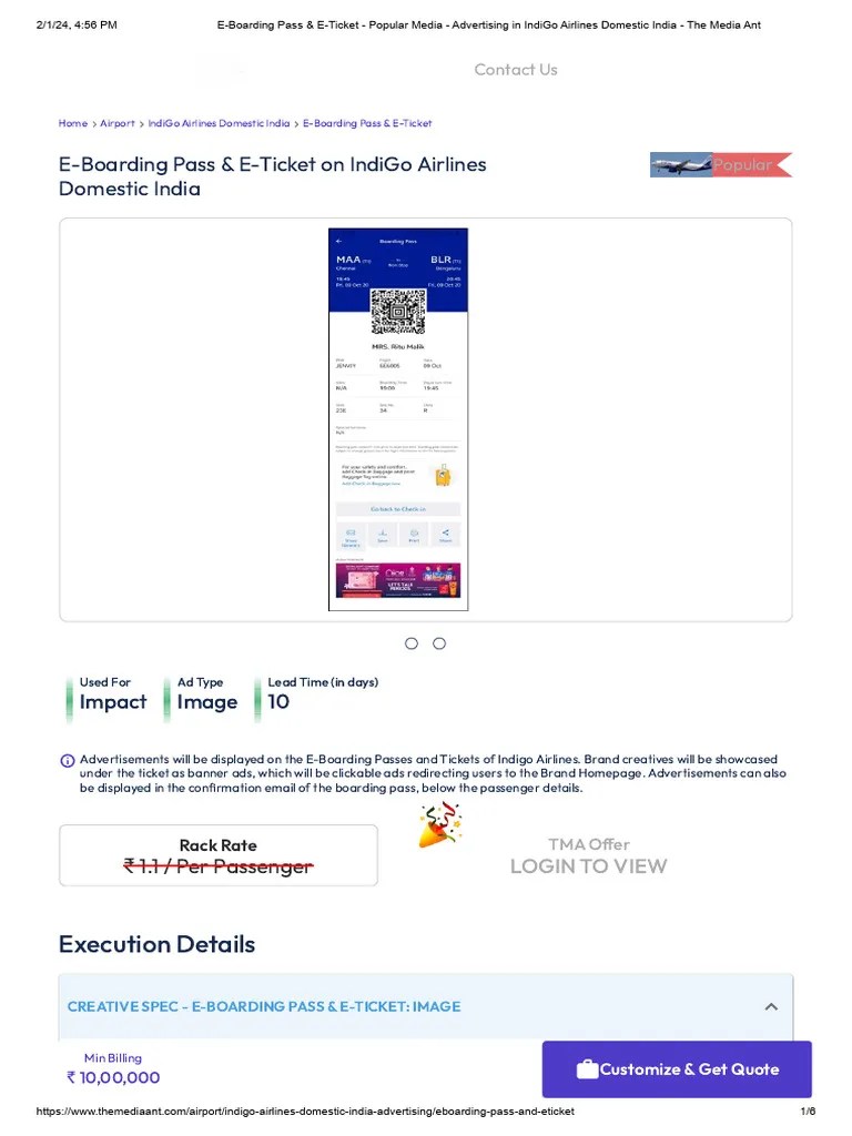 EBoarding Pass & ETicket Popular Media Advertising in IndiGo