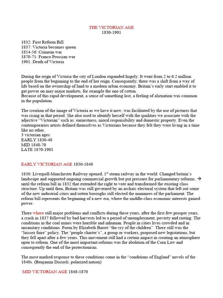 THE VICTORIAN AGE Summary PDF Victorian Era United Kingdom Of Great Britain And Ireland