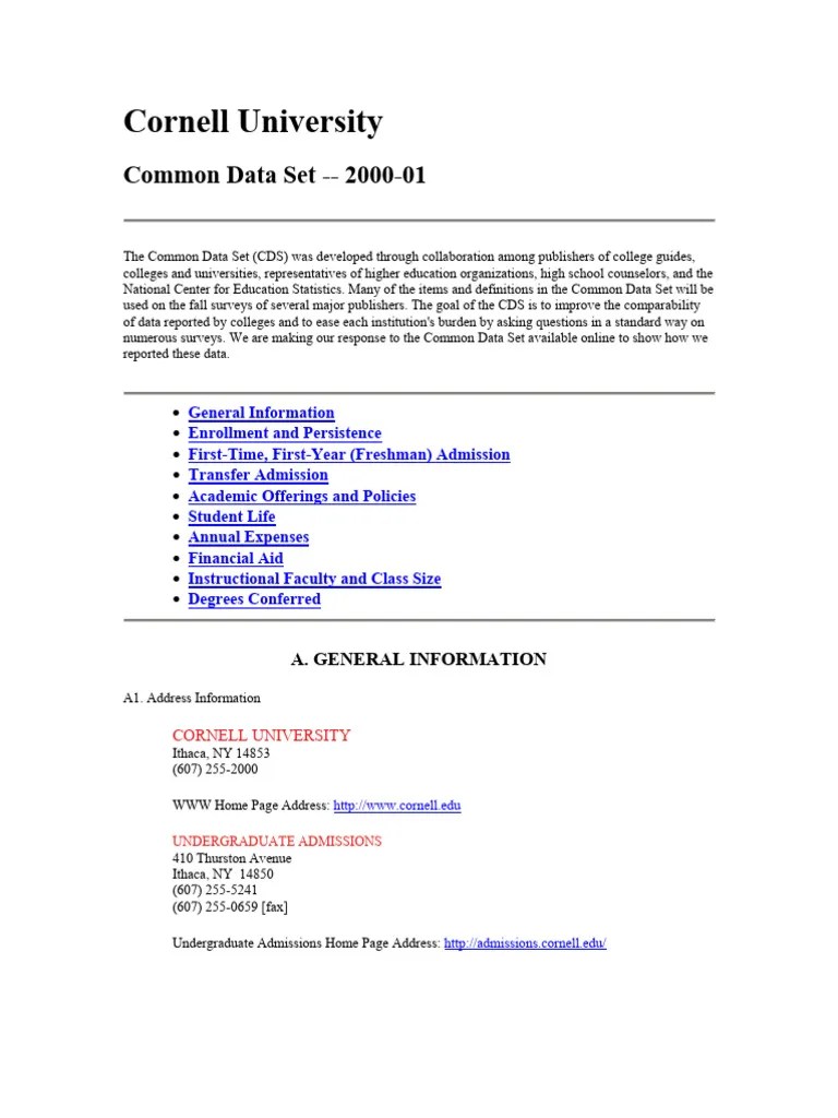 Cornell Common Data Set 200001 PDF
