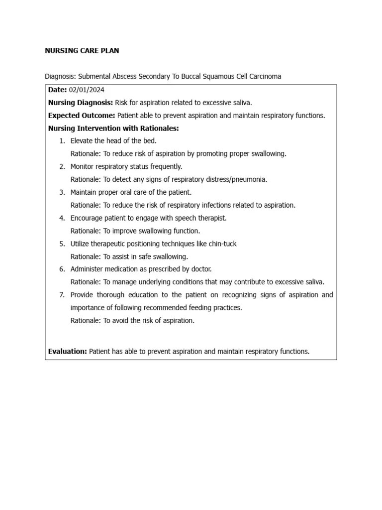 Nursing Care Plan Risk For Aspiration PDF