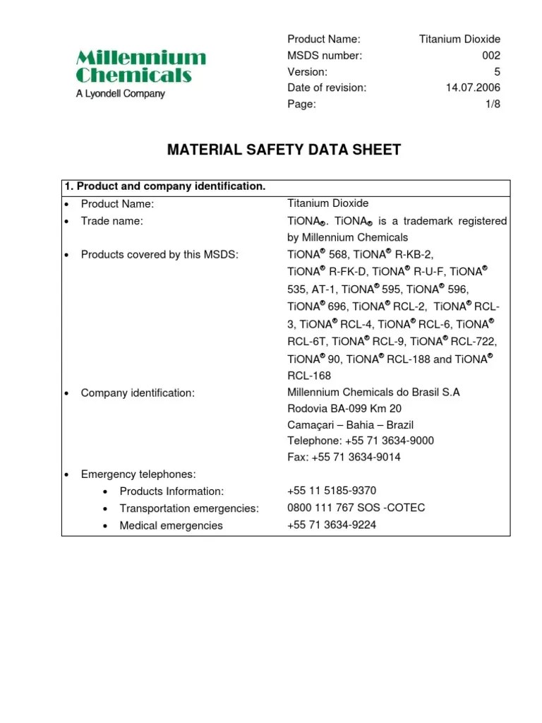 Tio2 MSDS PDF Titanium Dioxide Titanium