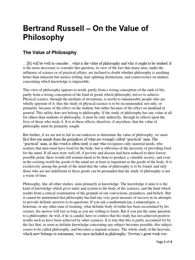 The Value of Philosophy by Bertrand Russell | PDF | Philosophy Of Self