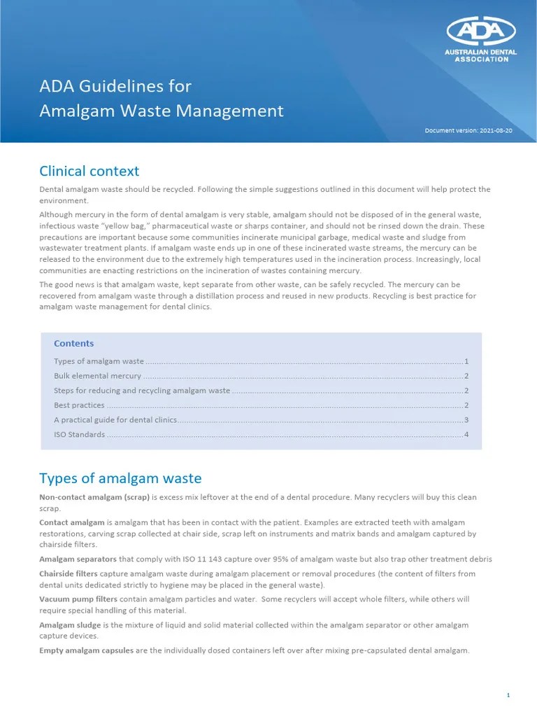 ADA Guidelines Amalgam Waste Management (1) PDF Waste Filtration