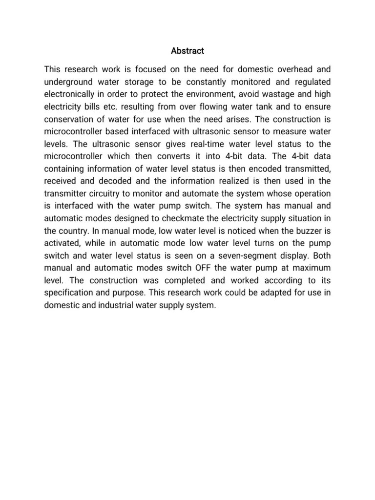 Automated water level controller for overhead water storage. | PDF