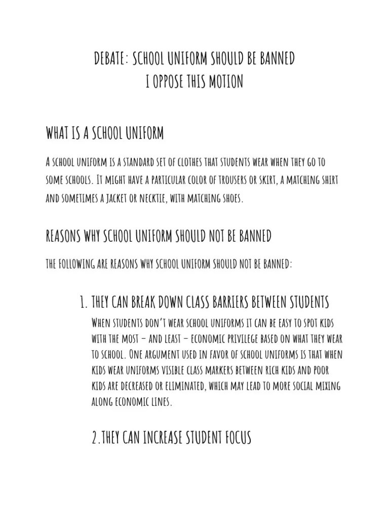 Debate School Uniform Should Be Banned PDF