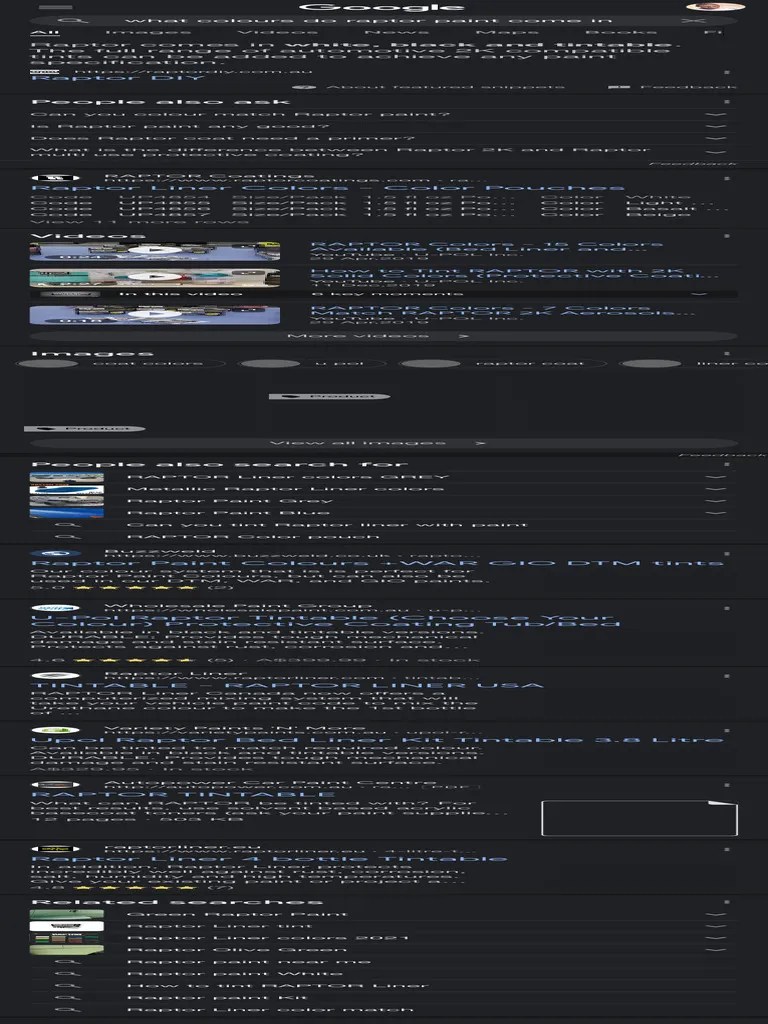 What Colours Do Raptor Paint Come in Google Sea… PDF Paint