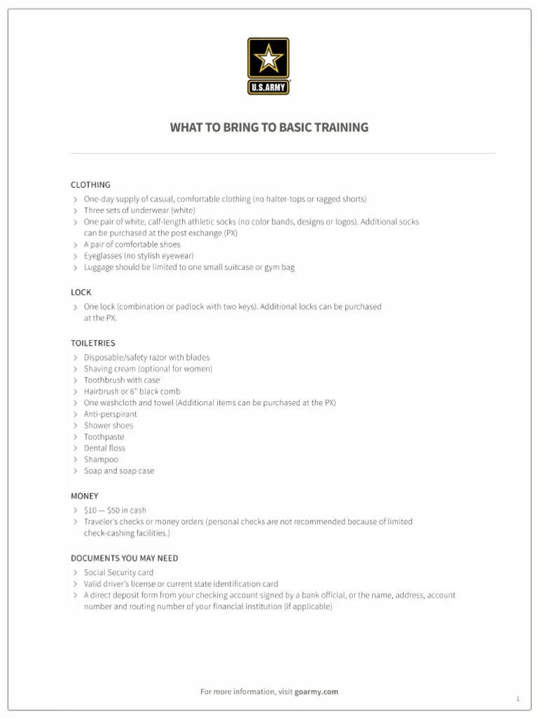 What To Bring Basic Training PDF