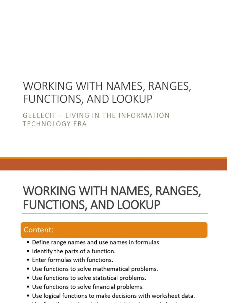 Working With Names, Ranges, Function and Lookup Updated Download