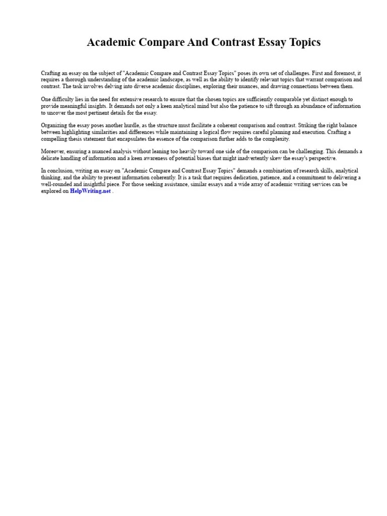 Academic Compare and Contrast Essay Topics Download Free PDF Human