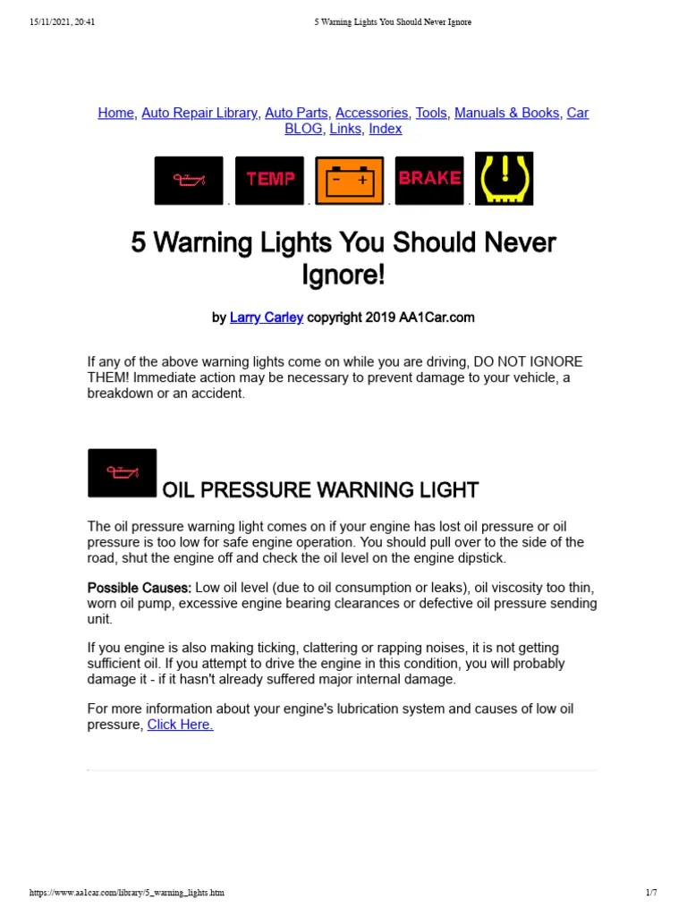 5 Warning Lights You Should Never Ignore PDF Brake Tire