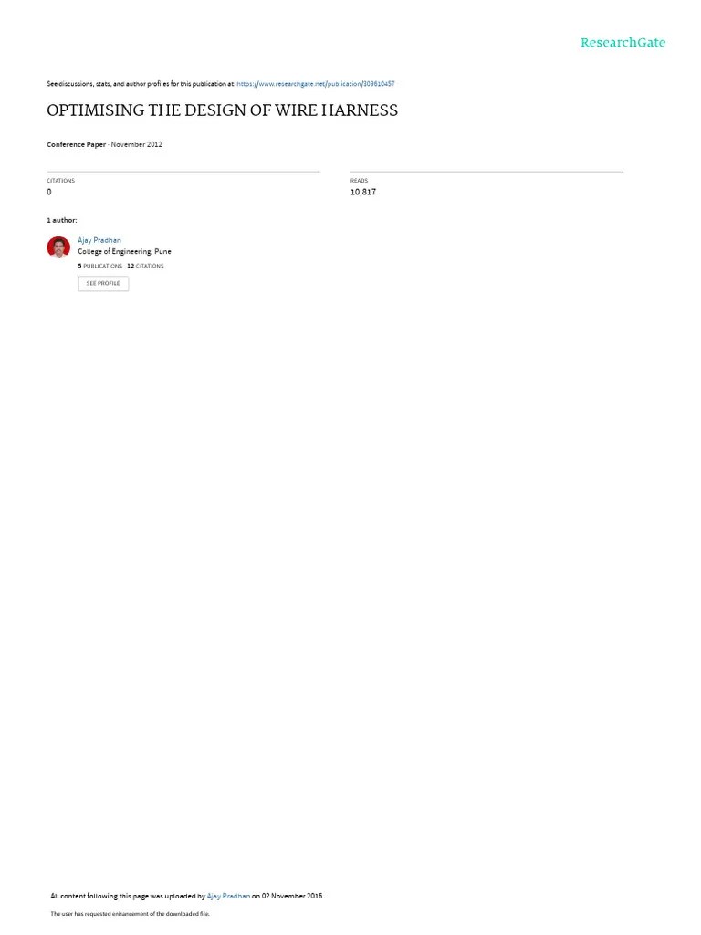 Optimising The Design of Wire Harness: November 2012 | PDF | Electrical