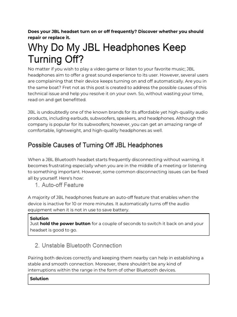 Why Do My JBL Headphones Keep Turning Off PDF Bluetooth Headphones
