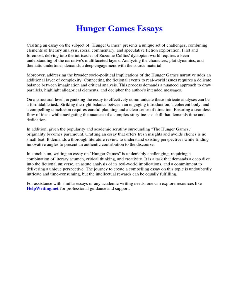 Hunger Games Essays PDF Diabetes Pancreas