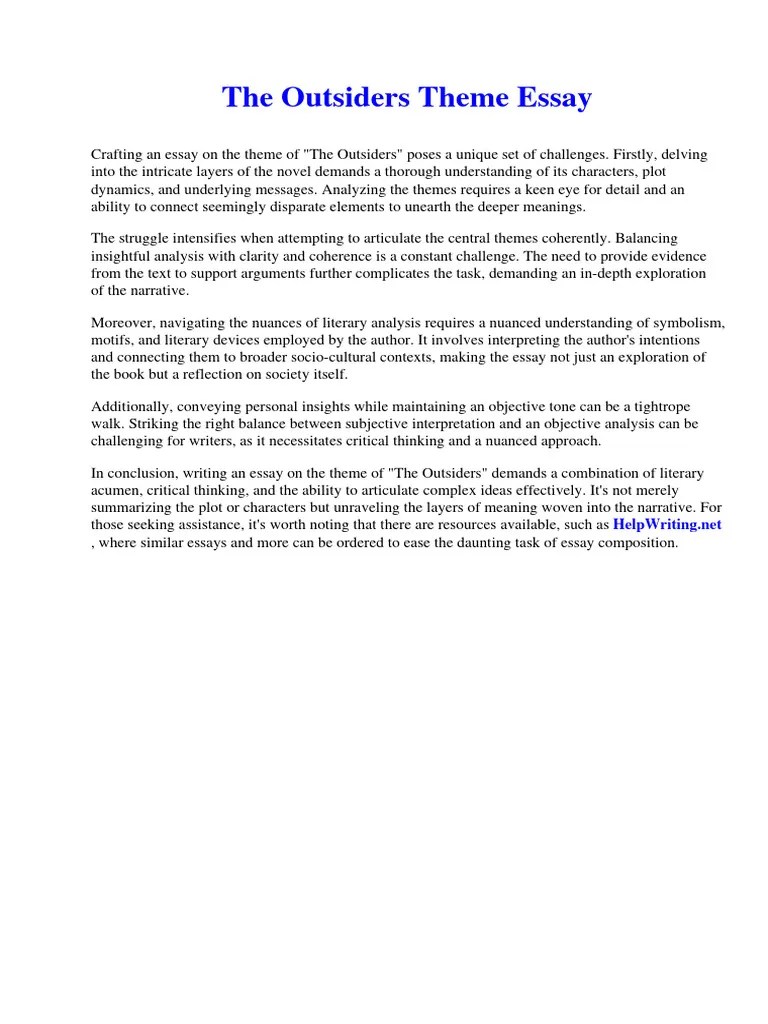 The Outsiders Theme Essay | PDF