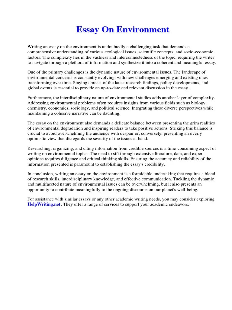 Essay On Environment PDF Heathcliff (Wuthering Heights) Consciousness