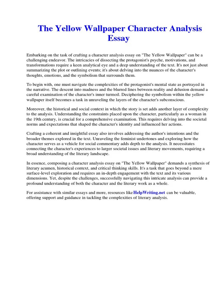 The Yellow Wallpaper Character Analysis Essay PDF Nursing Surrealism