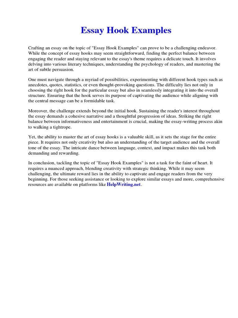 Essay Hook Examples PDF Essays Anxiety Disorder