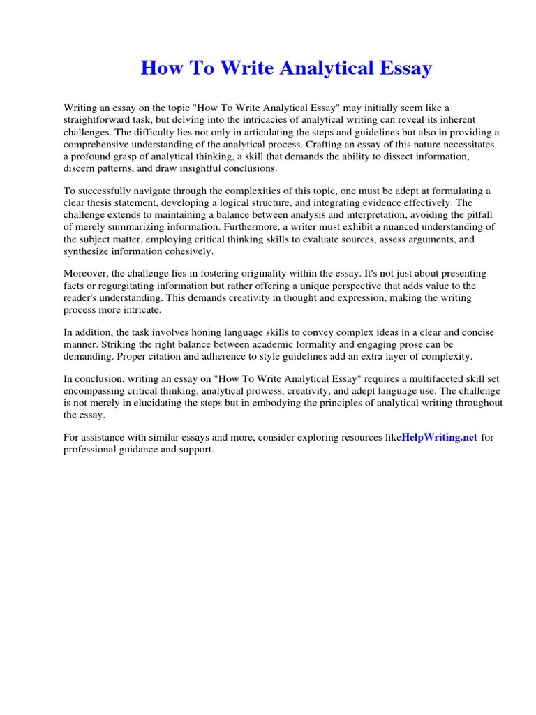 How to Write Analytical Essay PDF Essays Critical Thinking