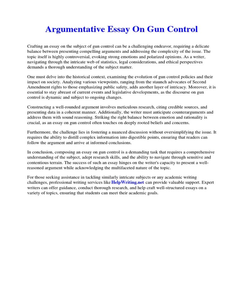 Argumentative Essay On Gun Control PDF Employment Essays