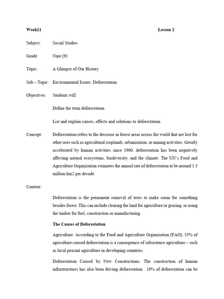 Grade 9 Social Studies Week 11 Lesson 2 PDF Deforestation Agriculture