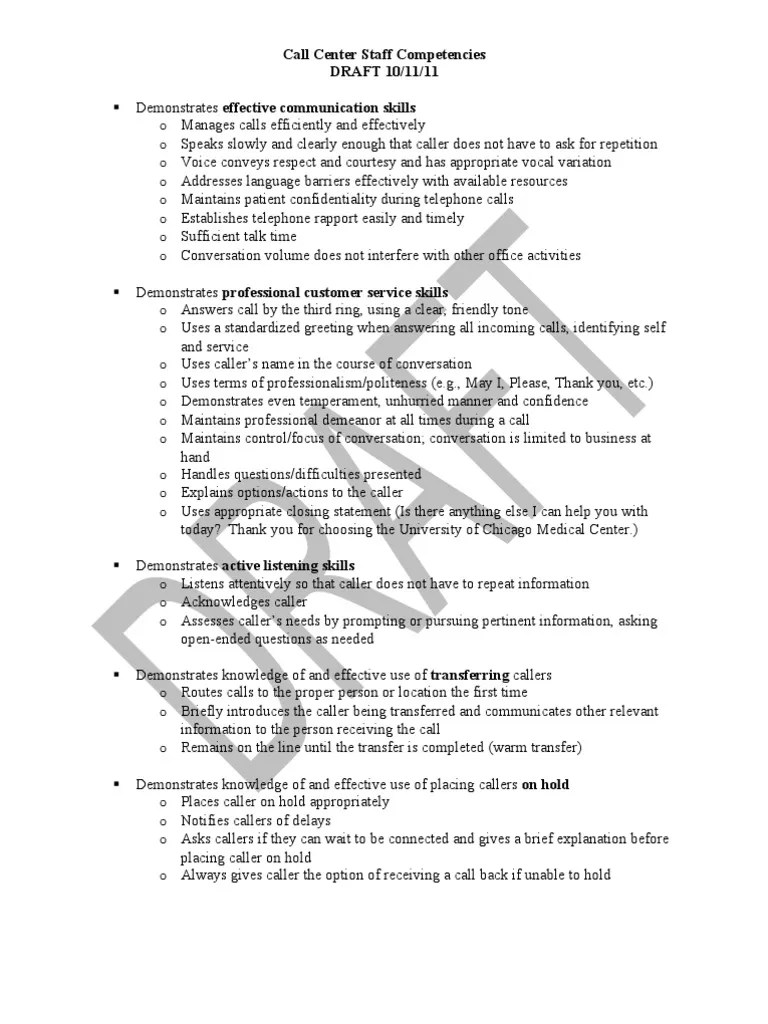 Call Center Staff Competencies Call Centre Competence (Human Resources)