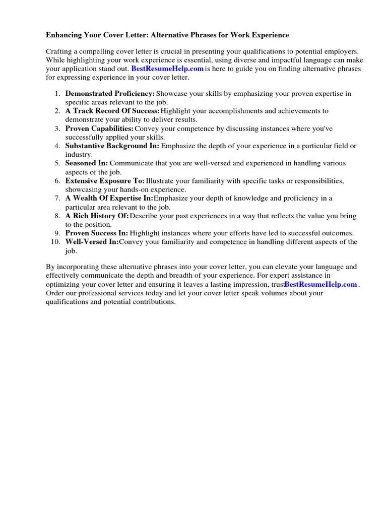 Another Word for Experience in Cover Letter PDF Résumé Experience