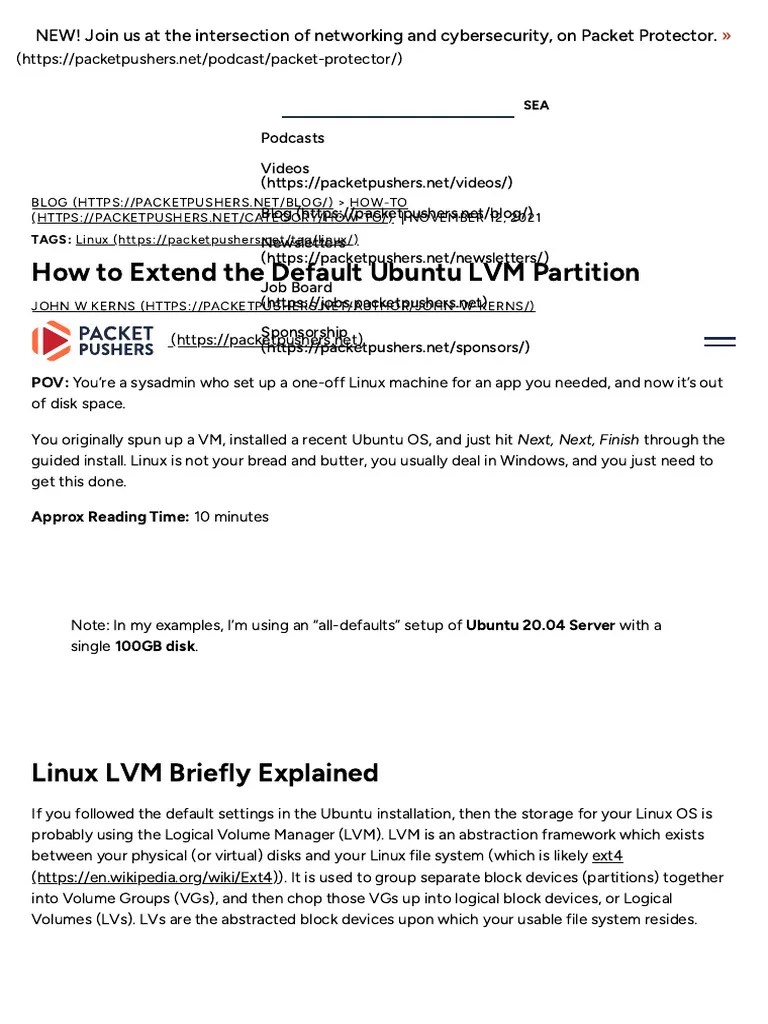 How To Extend The Default Ubuntu LVM Partition Download Free PDF