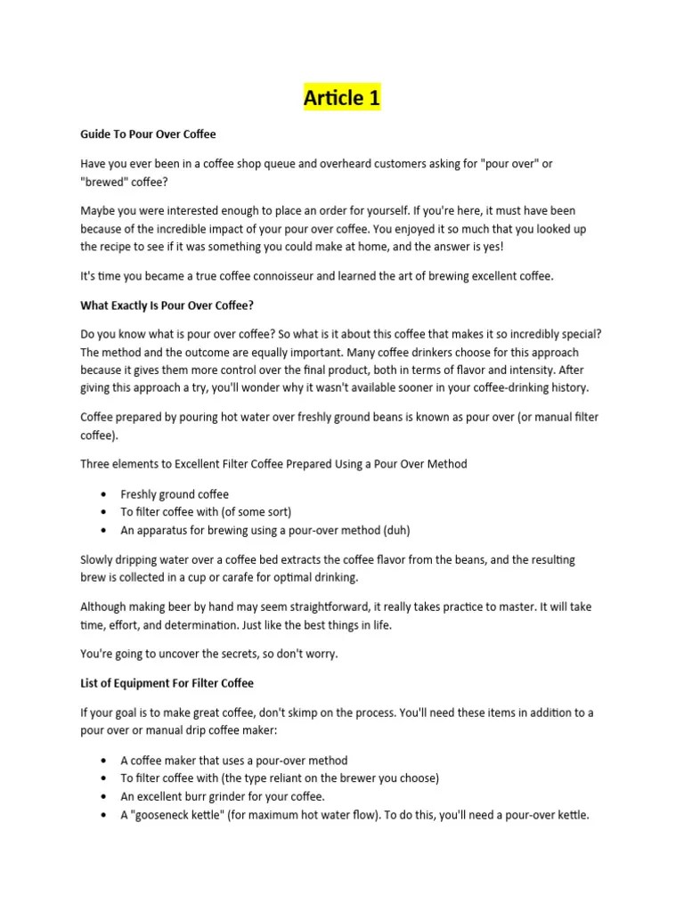 Guide To Pour Over Coffee PDF Coffee Drink