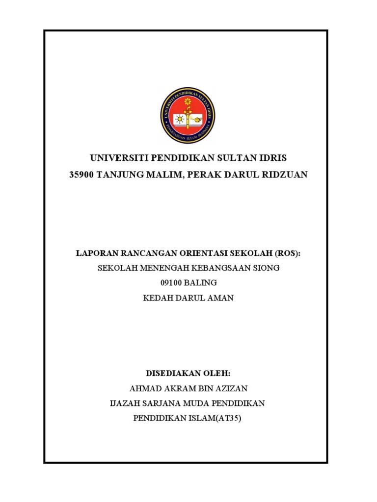 Contoh Laporan Rancangan Orientasi Sekolah