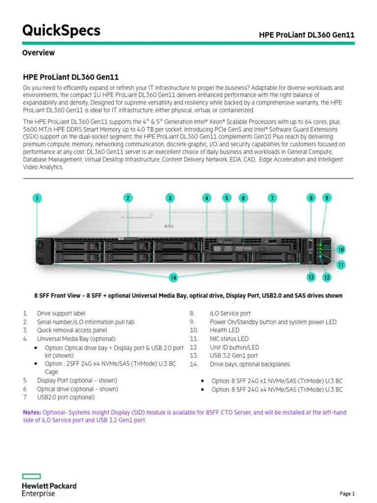 HPE ProLiant DL360 Gen11 Quickspecs PDF Solid State Drive Electrical Engineering