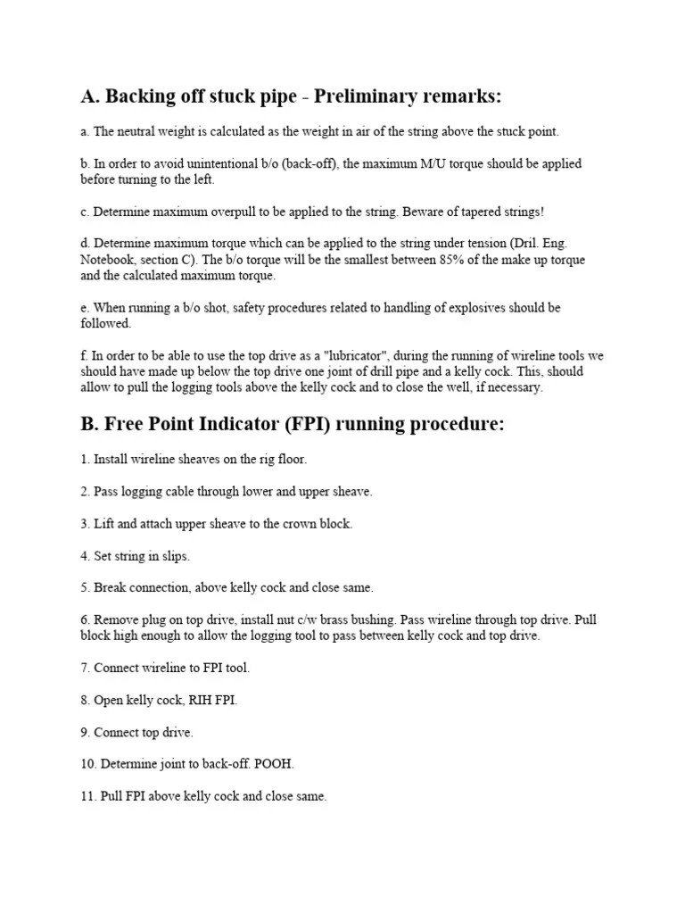 BackOff Procedure PDF Mechanical Engineering Manufactured Goods