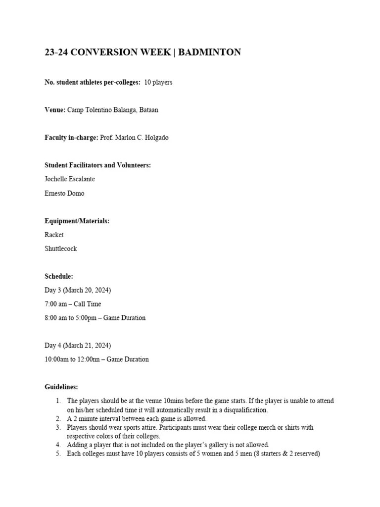 23 24 Conversion Week Badminton PDF Justice Crime & Violence