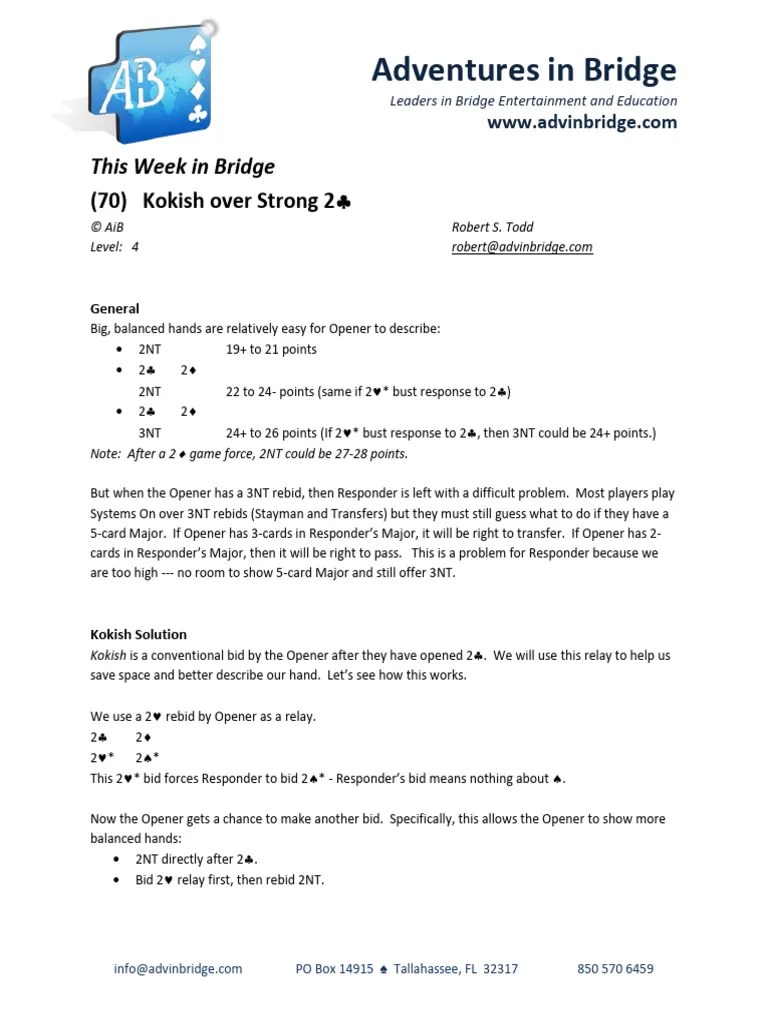 Kokish Over 2C PDF Contract Bridge