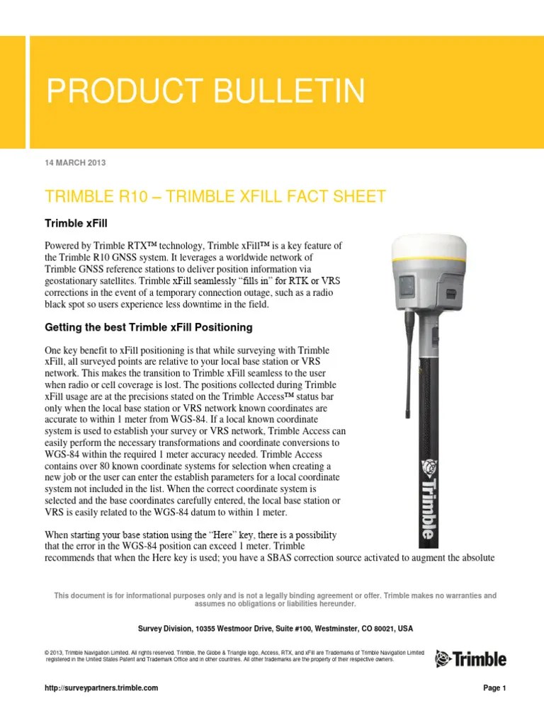 Trimble R10 Product Bulletin Xfill Fact Sheet Mar 2013 Corrected PDF