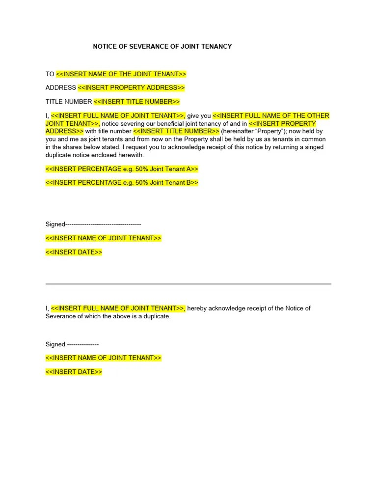 Notice of Severance of Joint Tenancy PDF