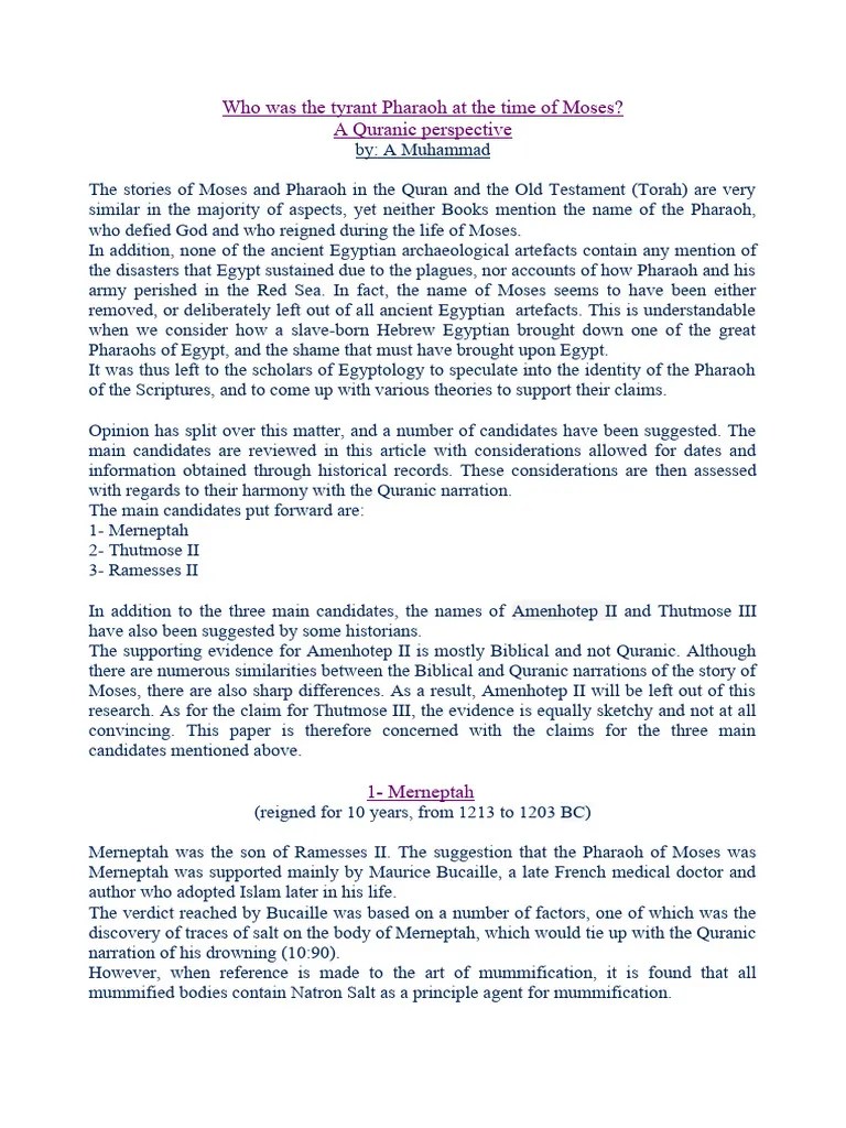 Who Was The Pharaoh of Moses PDF Moses Ancient Egypt