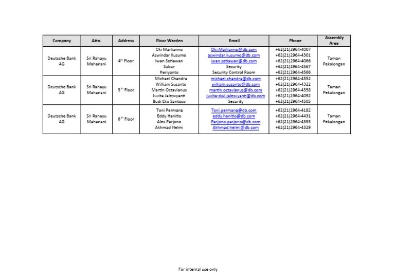 Company Attn. Address Floor Warden Email Phone Assembly Area PDF