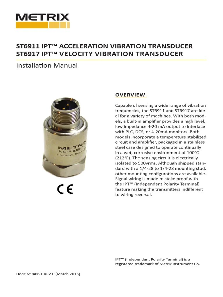 St6911 Ipt™ Acceleration Vibration Transducer St6917 Ipt™ Velocity