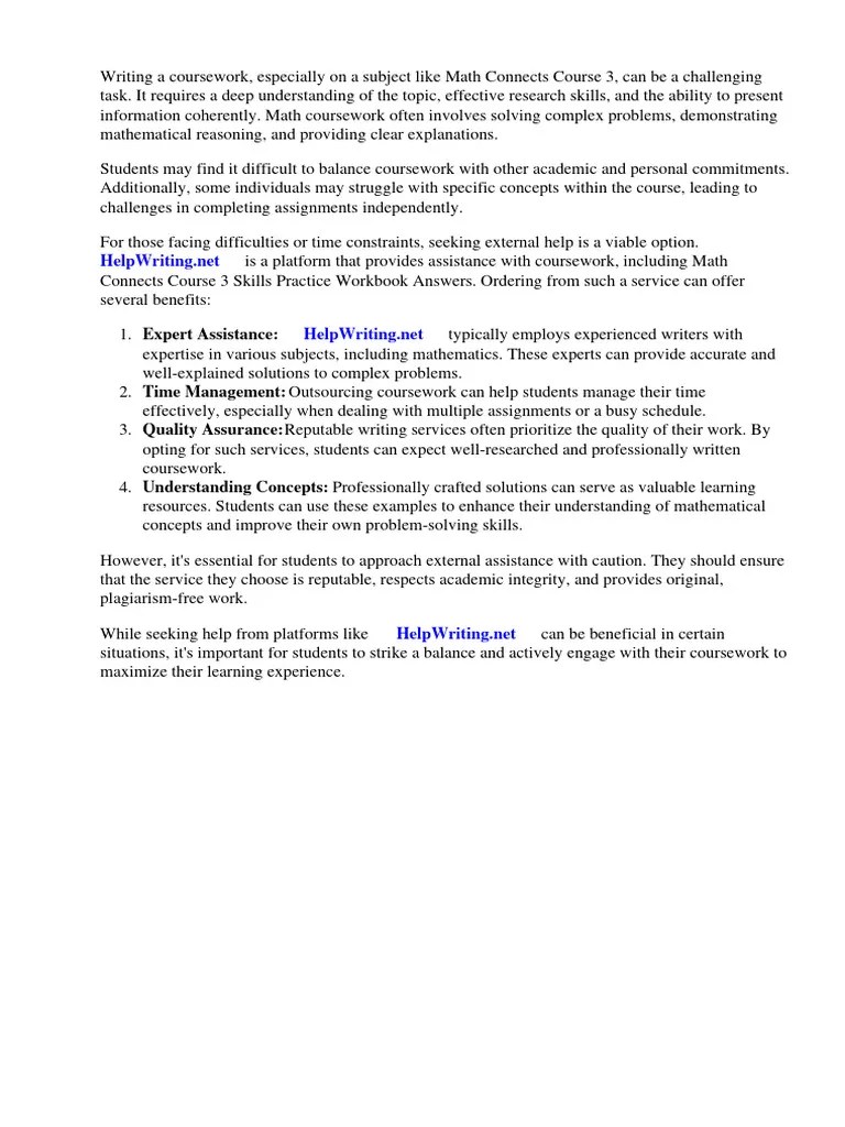 Math Connects Course 3 Skills Practice Workbook Answers PDF Mathematics Textbook