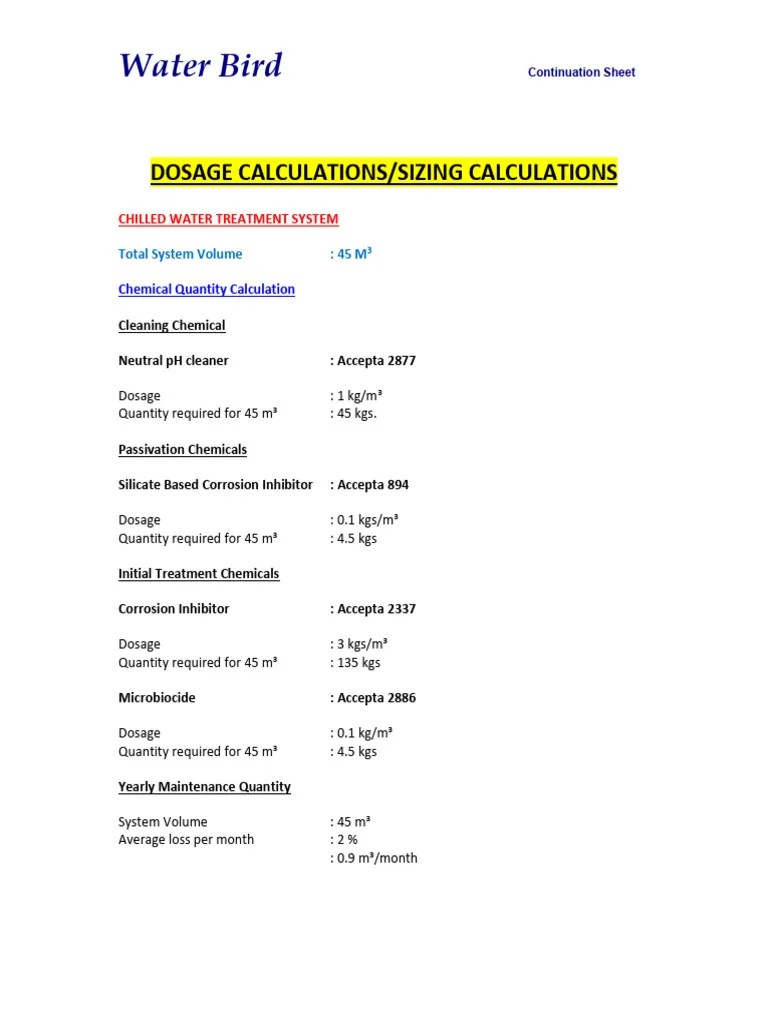 Chemical Dosing Calculation PDF Dose (Biochemistry) Chemistry