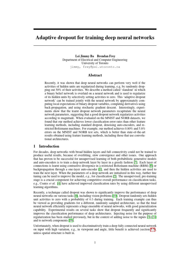 NIPS 2013 Adaptive Dropout For Training Deep Neural Networks Paper