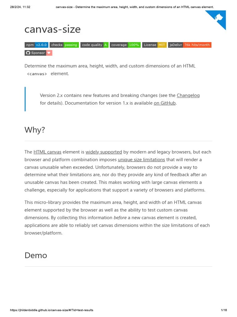 Canvassize Determine the Maximum Area, Height, Width, And Custom Dimensions of an HTML Canvas